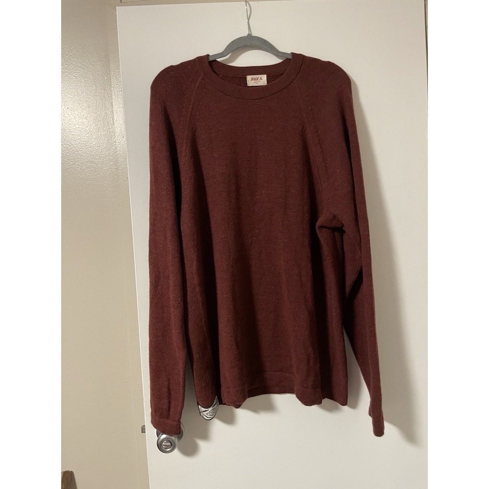 Paka The Crew Sweater Men XL Red Burgundy Royal Alpaca Blend Handmade Raglan
